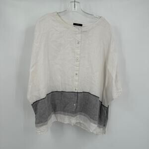 Tahari Women Button Up Linen Top Size L Coastal Seaside Chic Timeless Minimalist